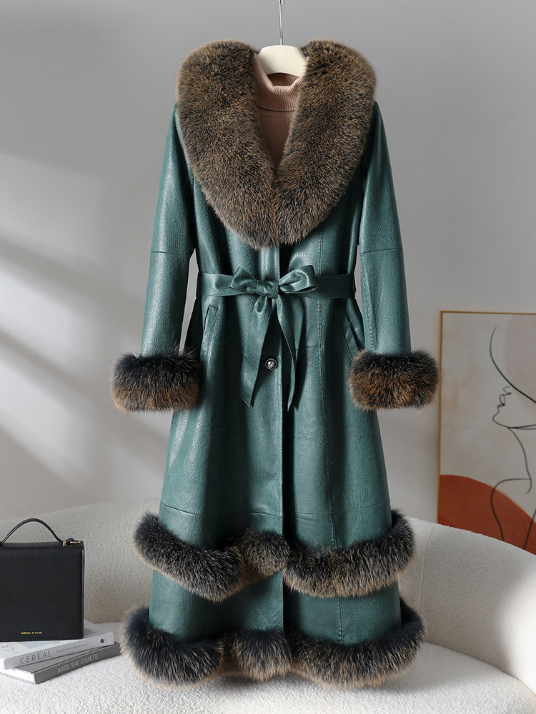 Genuine Leather Rabbit Fur Coat Womens Slim Fit Thicken Fox Fur
