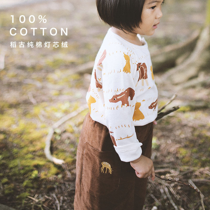The Inagu DAOGU) in the shape of a Small Deer Embroidered All-cotton Japan Light Core Suede 90% Pants