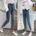 Quần jeans đỏ nữ mùa thu đông cao eo 2018 mới lửng mỏng nữ geek hoang dã thẳng cộng với nhung quần jean lửng nữ Quần jean