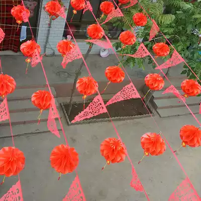 Wedding room decoration colorful flag pennant light string cage decoration wedding opening layout happy word flower outdoor wedding supplies