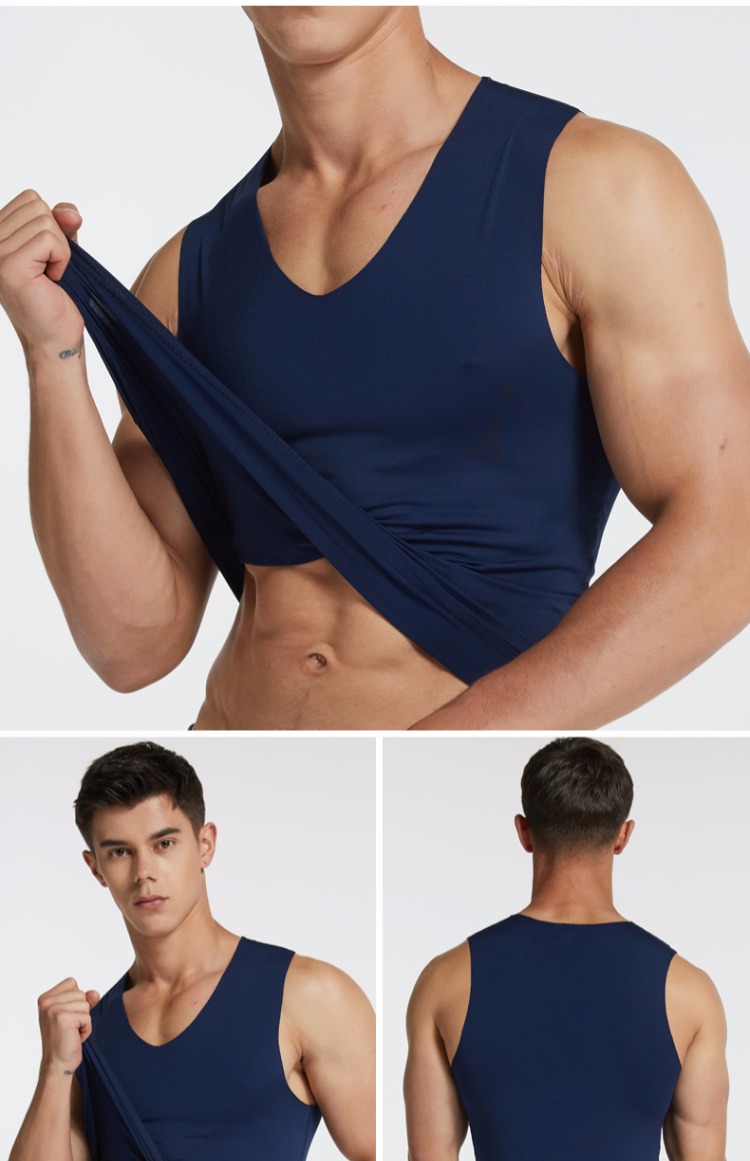 Áo lụa nam liền mạch vest nam mùa hè thanh niên thoáng khí co giãn thể thao siêu mỏng tay áo đáy áo dán ngực