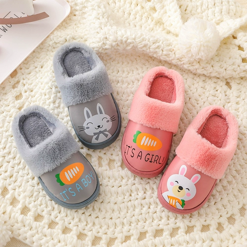 Детские зимние мультяшные полиуретановые милые тапочки подходит для мужчин и женщин для принцессы, нескользящие удерживающие тепло туфли, 1-6 лет