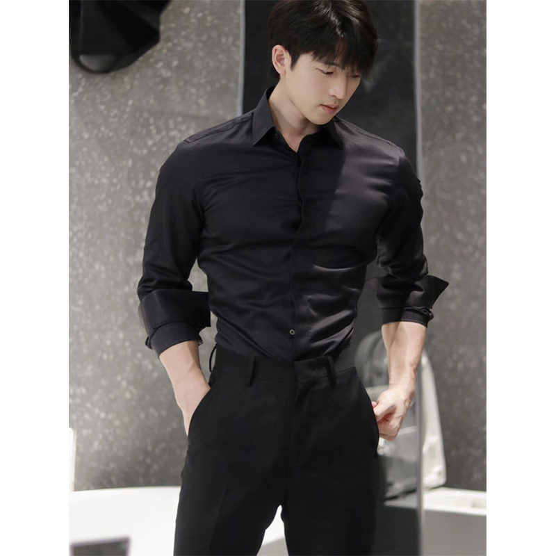 Modest Slim-Fit Shirt for Men, Trendy Brand, Street Style, Long-Sleeve Shirt with a High-End Feel, Suitable for Layering under a Suit