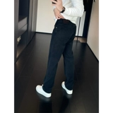 Утепленные демисезонные джинсы с начесом, черные элитные штаны, повседневные брюки, 2024 года, свободный прямой крой