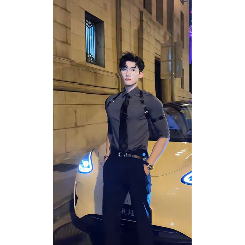 British Style Men's Clothing, Abstinent Style Dark Gray Shirt, Men's Long-Sleeved Top, High-End, Handsome, Slim-Fitting Shirt