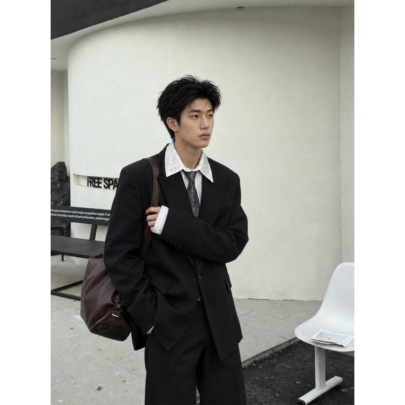 Black Single-Breasted Suit Jacket for Men, Autumn Wear, Business Style, Short Style, High-End Casual Shoulder-Length Suit Jacket Black Single-Breasted Suit Jacket for Men, Autumn Wear, Business Style, Short Style, High-End Casual Shoulder-Length Suit Jacket