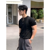 Черная трикотажная летняя футболка с коротким рукавом, футболка polo, изысканный стиль