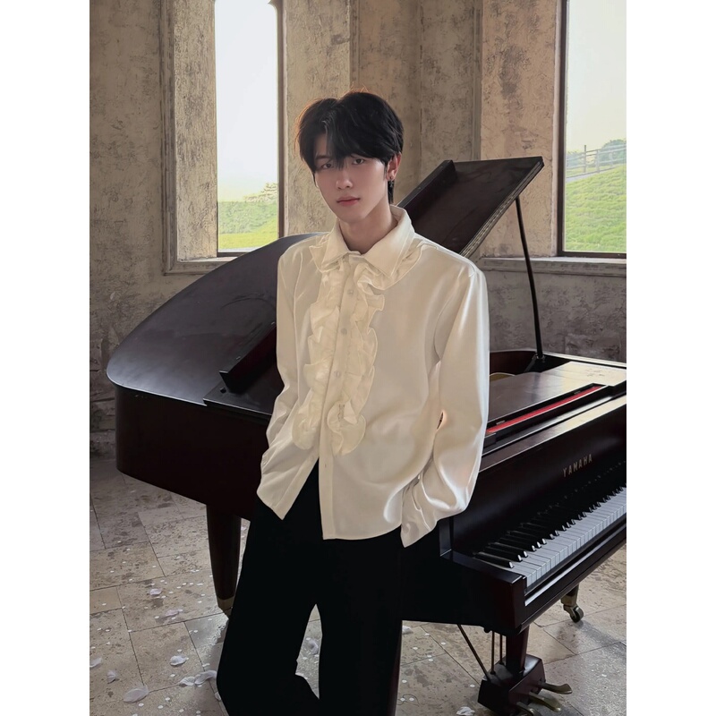 Palace-Style Ruffle Design Long-Sleeve Shirt for Men, Autumn Korean Style, Gentle Vibe, Niche Formal Wear, Loose Top Palace-Style Ruffle Design Long-Sleeve Shirt for Men, Autumn Korean Style, Gentle Vibe, Niche Formal Wear, Loose Top