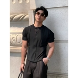 Черная трикотажная летняя футболка с коротким рукавом, футболка polo, изысканный стиль