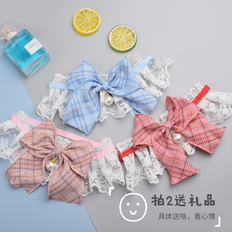 Kitty Puppy Saliva Towel Small Clear New Princess Wind Cloth Puppy Short teddy Bears Bear Lace Butterfly Knot of Neck Ornaments