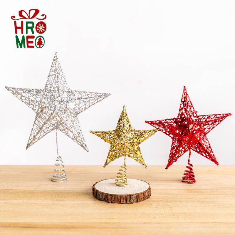 Hromeo Iron Art Sparkling Silver Golden Stars Pentagram Christmas Tree Top Decorated Top Star Christmas Decorations