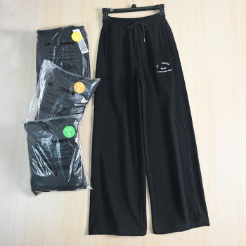 Loop ຝ້າຍ elastic ແອວສູງບາດເຈັບແລະ knitted pants ຂາກ້ວາງ