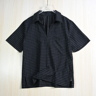 Siqi women's clothing 255/19 cotton plaid V-lap pocket pullover casual short-sleeved shirt