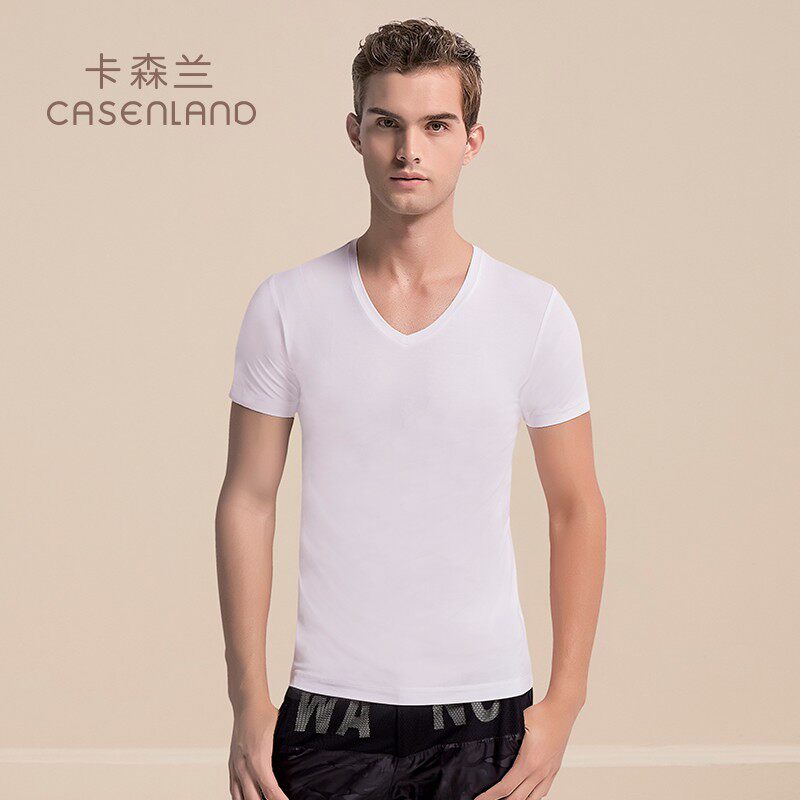 Kasenlan men's modal bottoming shirt with V-neck solid color half-sleeved clothes white short-sleeved T-shirt men's summer thin section