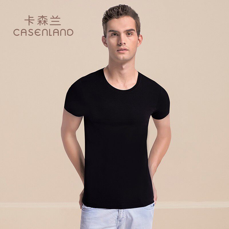 Carsonland Modale Men's Short Sleeve t-shirt Crew Neck Slim Solid Color Summer Dress Dress Black and White Ice Silk Half Sleeves