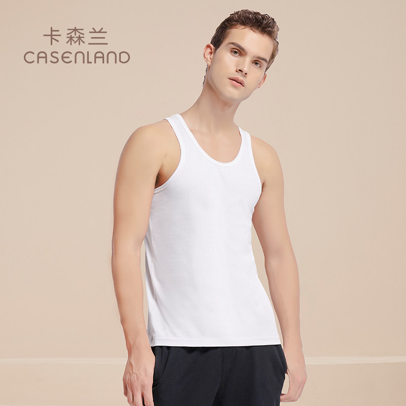 Men's vest pure cotton white slats bottom sweatshirt Summer loose dad Gats up middle aged whole cotton Canon shoulder