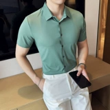 Шелковая тонкая летняя высокая эластичная рубашка, облегающий крой, изысканный стиль