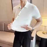 Шелковая тонкая летняя высокая эластичная рубашка, облегающий крой, изысканный стиль