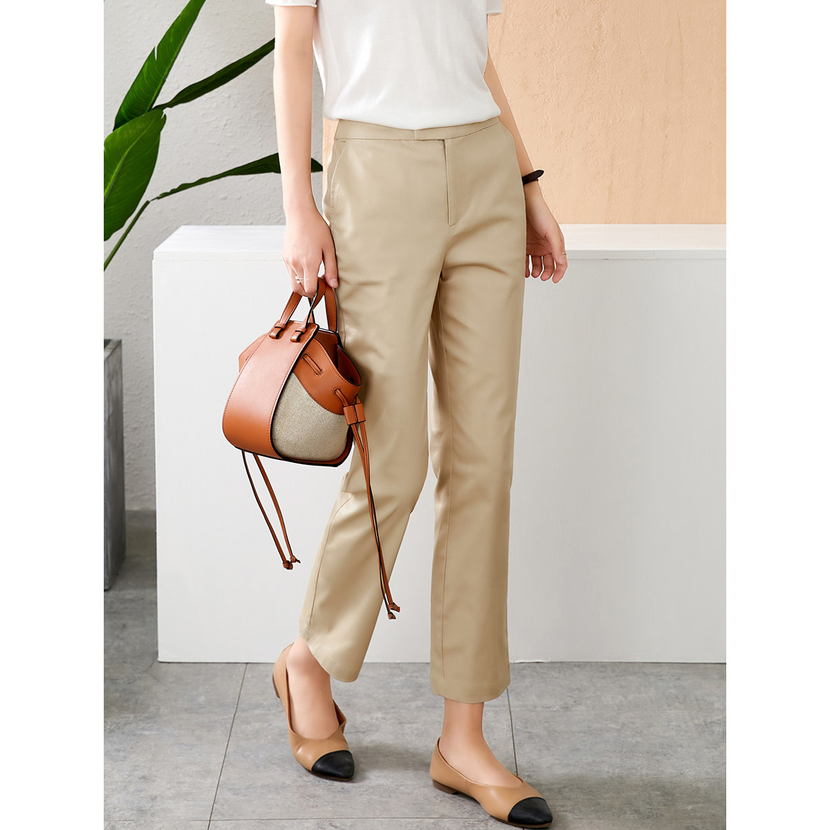 Prototype casual pants women's cigarette pipe pants summer 2022 new khaki straight-leg pants suit pants nine-point pants long pants