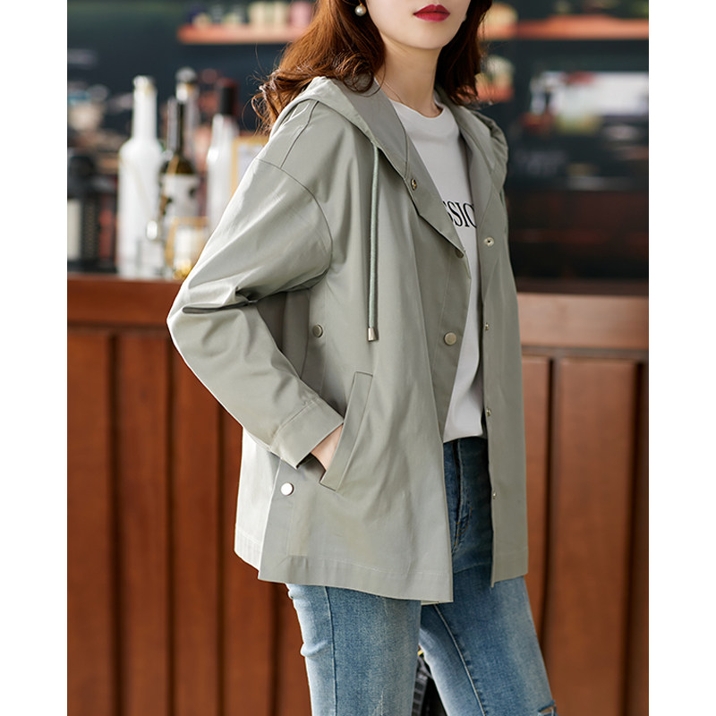 Prototype design coat women's autumn hooded casual top 2022 new Korean version solid color short loose jacket