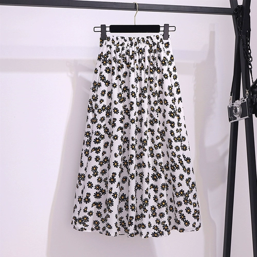 Летняя длинная приталенная шифоновая черная юбка, 2020, цветочный принт, А-силуэт