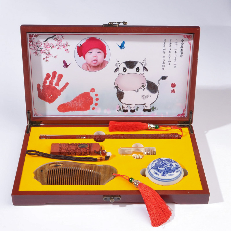 Fetal hair painting Baby souvenir DIY homemade fetal brush making custom baby hand and foot print Umbilical cord seal set gift