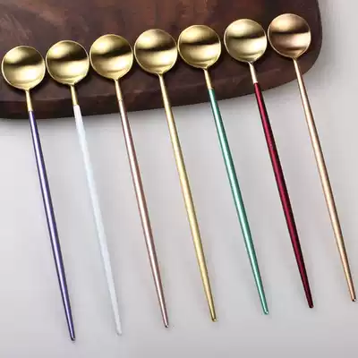 ins wind 304 stainless steel mixing spoon Coffee spoon Long spoon round spoon Long handle mixing spoon Long handle spoon