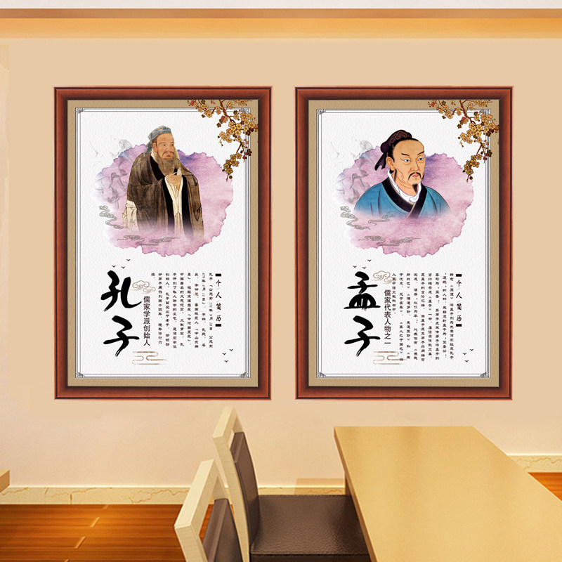 Confucius Portrait Wall Sticker Famous famous Inspirational Hanging Painting Zeng Xun Menzi Decoration Painting Living Room Bookhouse Campus Country School Campus