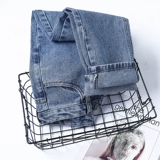 Штаны, весенние джинсы, высокая талия, в американском стиле, свободный прямой крой