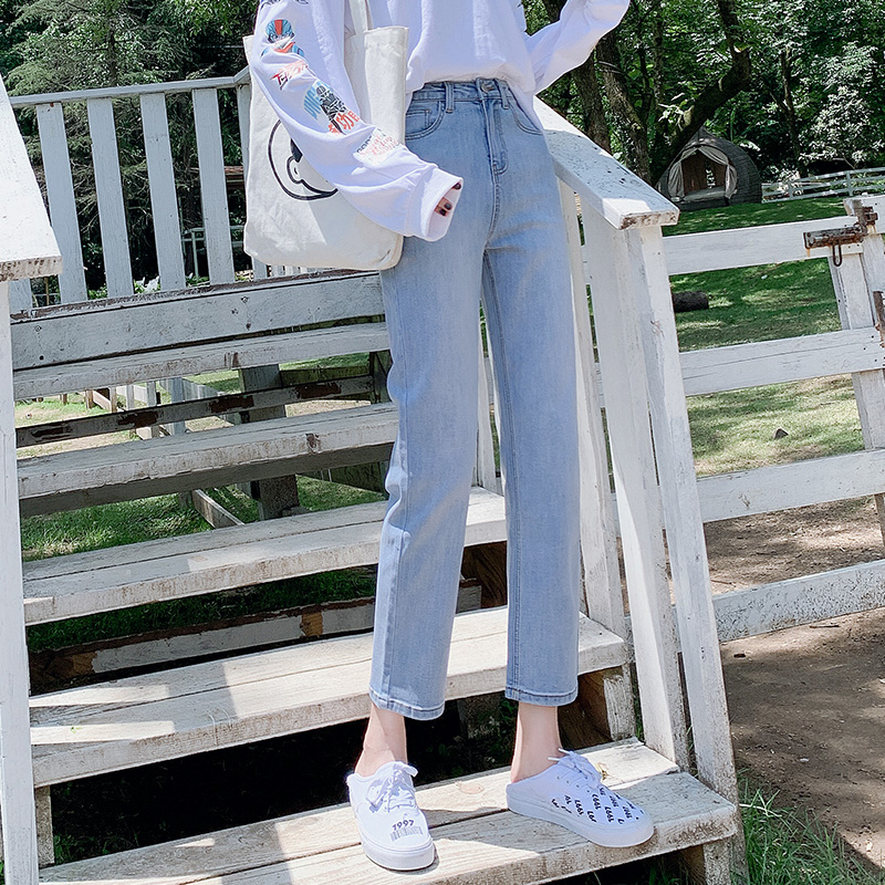 High waist light color straight cylinder jeans Women Summer thin section loose Thin Smoke Tubes Pants 80% 80% 90% Sweet Spicy Wind Pants