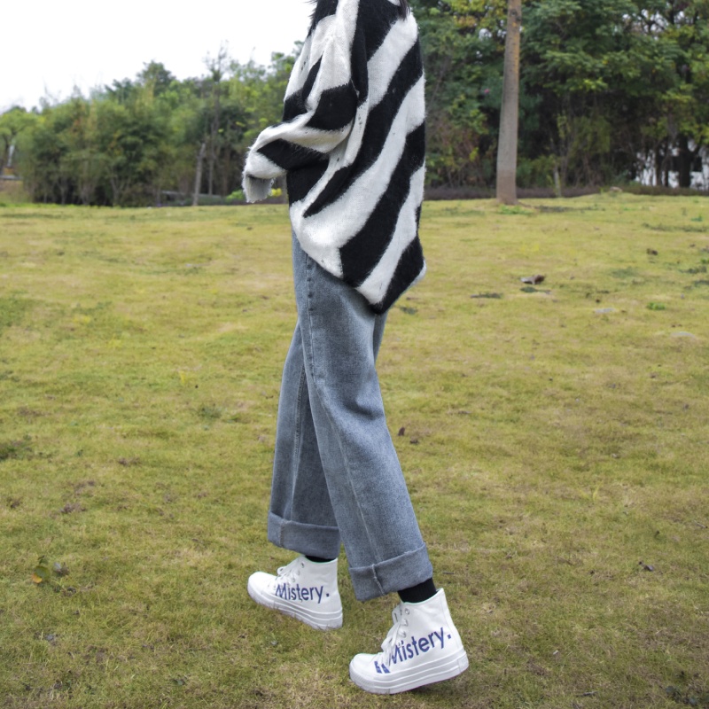 High waist straight jeans women's summer 2021 new loose wide thin wild retro port style chic pants tide