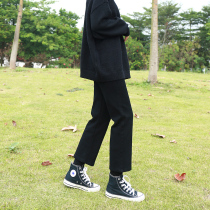 Black loose straight jeans women spring and autumn 2021 New elastic high waist slim pipe pants