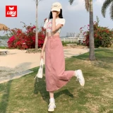 Розовая осенняя приталенная джинсовая юбка, А-силуэт, высокая талия