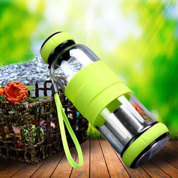 Stainless Steel Tea and Water Separation Cup, Portable Single/Double-Layer Glass Water Cup, Fresh Multi-Color Glass Cup with Carrying Strap, Cute
