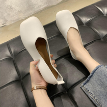 2021 summer new Korean version of pregnant women flat single shoes womens fashion wild square head shallow soft bottom grandma Bean shoes