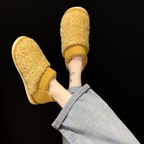 Winter cotton shoes womens indoor home one pedal to keep warm plus Velvet Moon shoes non-slip home plush shoes outside wear