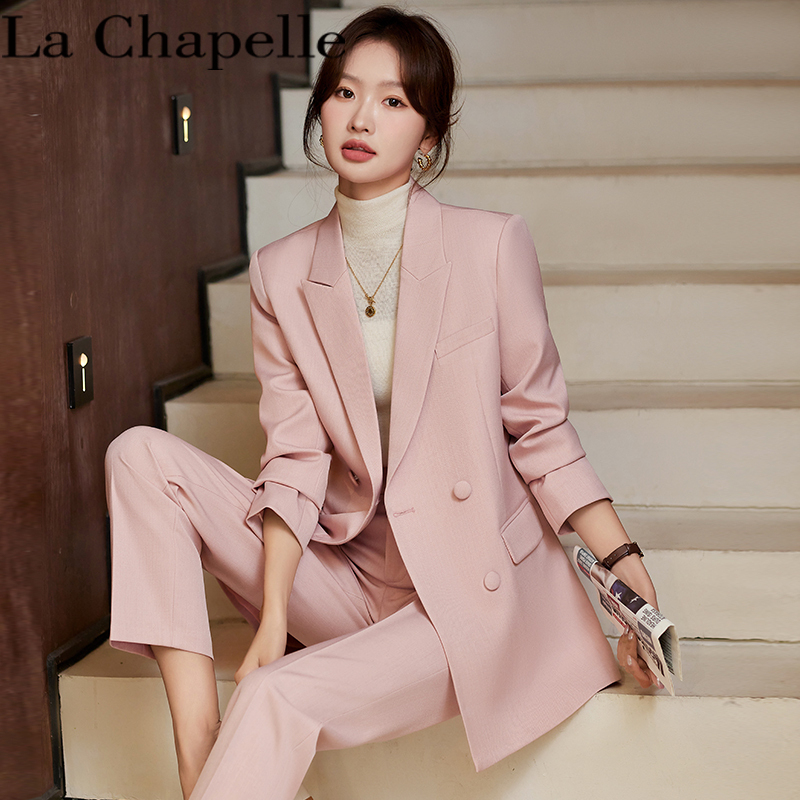 La Chapelle Pink Blazer for Women, Spring and Autumn 2026 New Style, Elegant Goddess Style, Loose-Fitting Professional Suit Set
