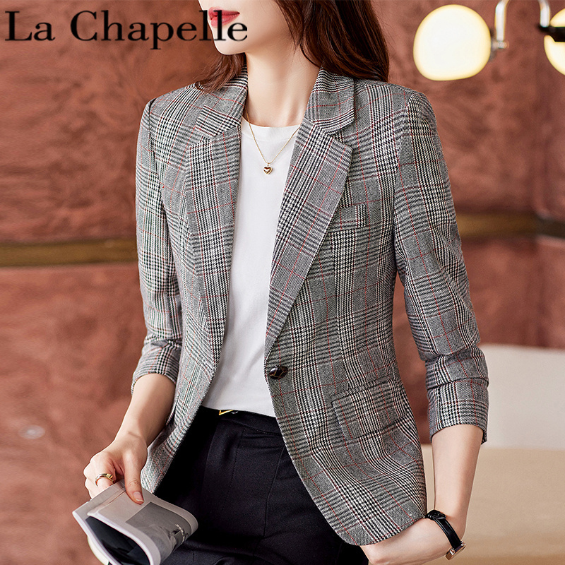 La Chapelle Plaid Blazer for Women, Spring and Autumn 2026 New Slim-Fit Retro Casual Elegant Suit Jacket