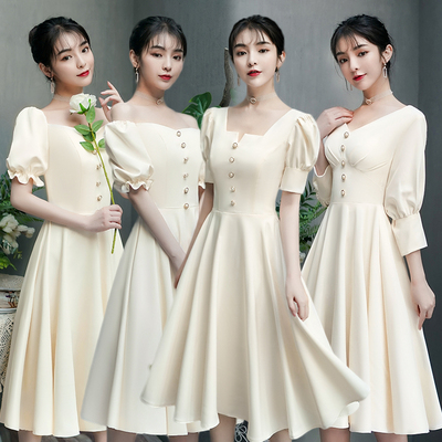 Evening dress prom gown Bridesmaid Dress fairy temperament champagne color usually can wear medium and long simple atmosphere small evening dress women