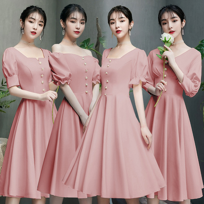 Evening dress prom gown Bridesmaid Dress Medium Length sister group simple atmosphere small evening dress 