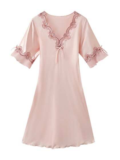 丝绸睡裙连衣裙睡衣女夏季薄款冰丝性感甜美宽松大码家居服大码春