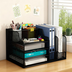 Desktop File Rack, Office Desk Storage Rack, Multi-Layer Large-Capacity File Storage Rack, Office Supplies File Storage Box, Metal Bookshelf, File Frame, A4 Paper Document Organizer, Book Stand