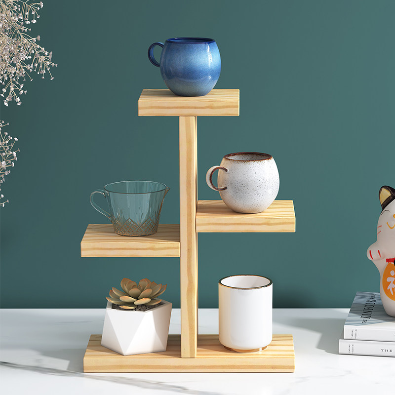 Cup cup shelf tabletop cup rack Mark cup cup display tea cup creative wood