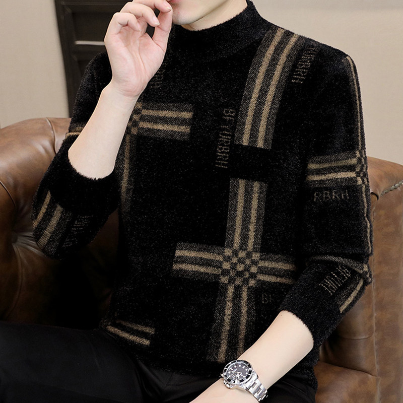 Mink fur coat men and half high collar autumn winter hit bottom-knit cardiovert trend plus suede thickened warm winter dress blouses-Taobao