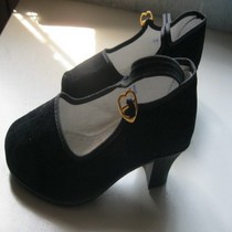 Minority Yiliang waist drum Yangko dance performance shoes plastic bottom strap womens middle heel cloth shoes Black