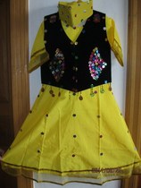 Ethnic minority dress Xinjiang womens childrens folk dance performance costume stage performance clothing yellow