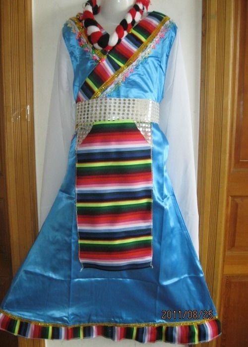 Girls Tibetan stage costumes Minority children Tibetan costumes Ethnic dance costumes blue