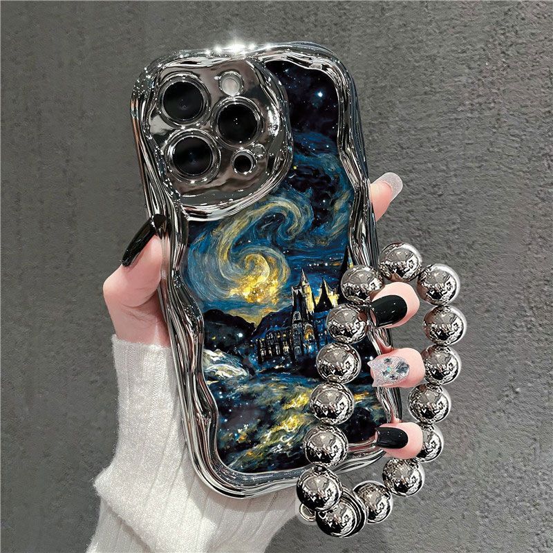Electroplated Oil Painting Style Phone Case for Women, Suitable for Redmi K70, Oppo Reno11 Silicone, Vivo S19, Apple 16 Pro Protective Cover, Honor 200 Full Coverage, Xiaomi 14 Shockproof, Huawei Nova 12
