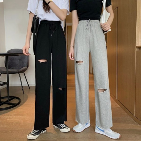 Jazz Dance High-Waisted Casual Street Dance Pants for Women, Summer Thin Sports Loose Straight Ripped Sweatpants