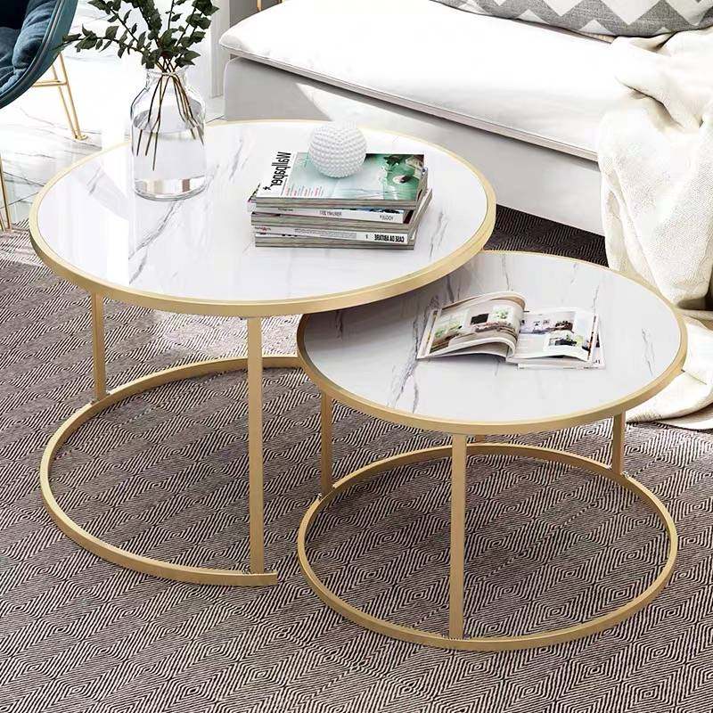 Nordic modern light lavish tea table Living room Home Small family style minimalist round black white metal iron art combined whole load-Taobao